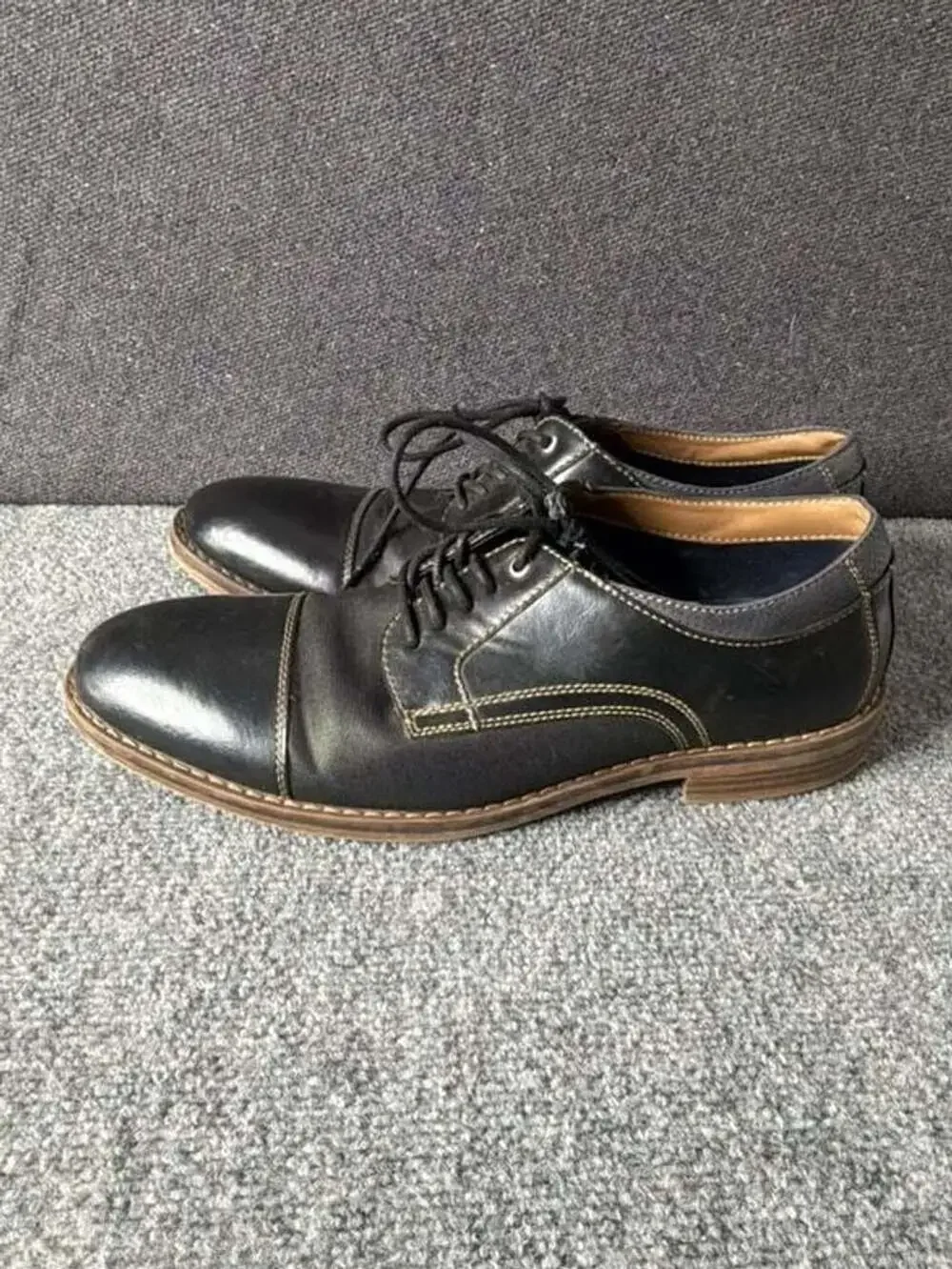 Chaps Men's Black Leather Lace-Up Cap Toe Oxford Dress Shoes